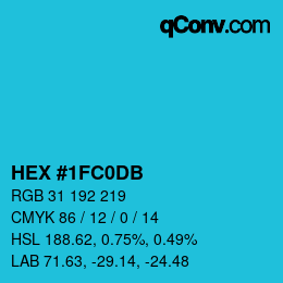 颜色代码: HEX #1FC0DB | qconv.com