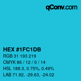 颜色代码: HEX #1FC1DB | qconv.com