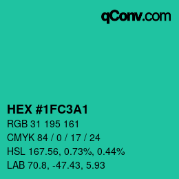 カラーコード: HEX #1FC3A1 | qconv.com