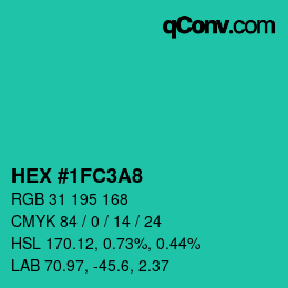 カラーコード: HEX #1FC3A8 | qconv.com