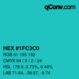 カラーコード: HEX #1FC3C0 | qconv.com