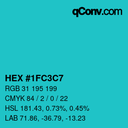 カラーコード: HEX #1FC3C7 | qconv.com