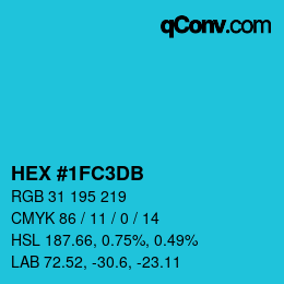 颜色代码: HEX #1FC3DB | qconv.com