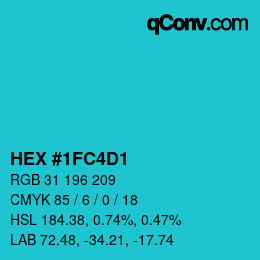 カラーコード: HEX #1FC4D1 | qconv.com