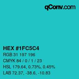カラーコード: HEX #1FC5C4 | qconv.com