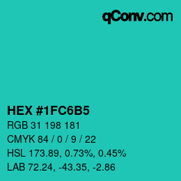 Color code: HEX #1FC6B5 | qconv.com