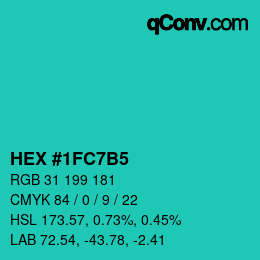 カラーコード: HEX #1FC7B5 | qconv.com