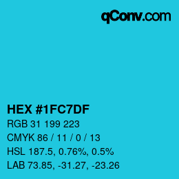 カラーコード: HEX #1FC7DF | qconv.com