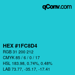 カラーコード: HEX #1FC8D4 | qconv.com