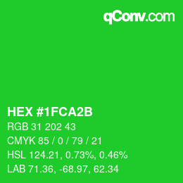 Color code: HEX #1FCA2B | qconv.com