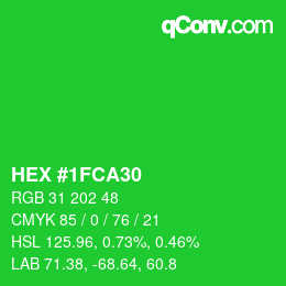 カラーコード: HEX #1FCA30 | qconv.com