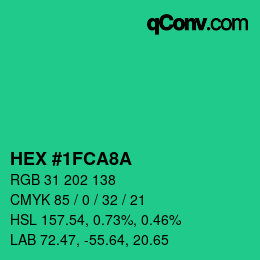 カラーコード: HEX #1FCA8A | qconv.com