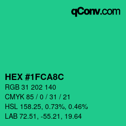 カラーコード: HEX #1FCA8C | qconv.com