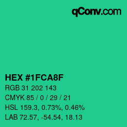 Color code: HEX #1FCA8F | qconv.com