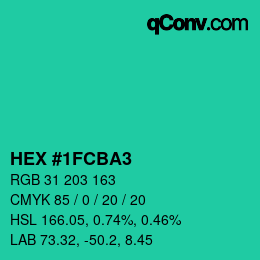 カラーコード: HEX #1FCBA3 | qconv.com