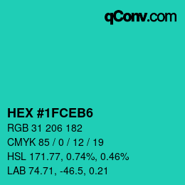 Farbcode: HEX #1FCEB6 | qconv.com