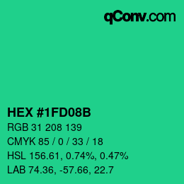 Color code: HEX #1FD08B | qconv.com