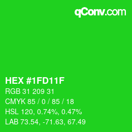颜色代码: HEX #1FD11F | qconv.com