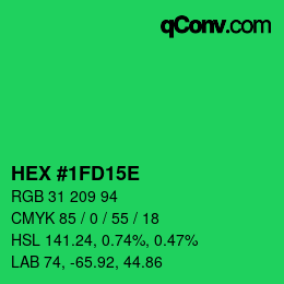 Color code: HEX #1FD15E | qconv.com