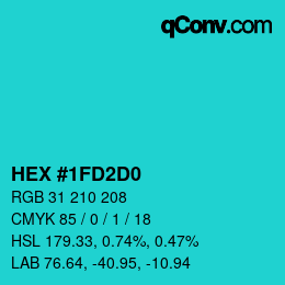 颜色代码: HEX #1FD2D0 | qconv.com