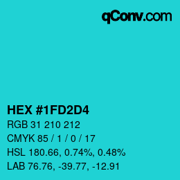 カラーコード: HEX #1FD2D4 | qconv.com