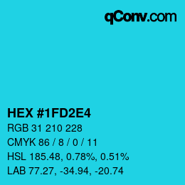 カラーコード: HEX #1FD2E4 | qconv.com