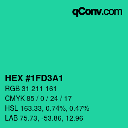 Color code: HEX #1FD3A1 | qconv.com
