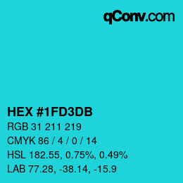 颜色代码: HEX #1FD3DB | qconv.com