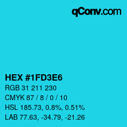 カラーコード: HEX #1FD3E6 | qconv.com