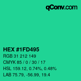 カラーコード: HEX #1FD495 | qconv.com