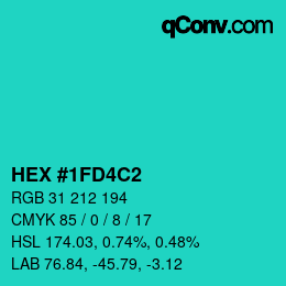 カラーコード: HEX #1FD4C2 | qconv.com