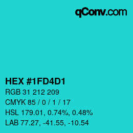 Color code: HEX #1FD4D1 | qconv.com