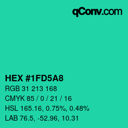 Color code: HEX #1FD5A8 | qconv.com