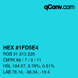 カラーコード: HEX #1FD5E4 | qconv.com
