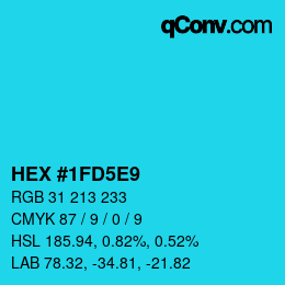 カラーコード: HEX #1FD5E9 | qconv.com