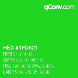 颜色代码: HEX #1FD621 | qconv.com