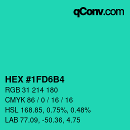 Color code: HEX #1FD6B4 | qconv.com