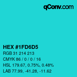 Color code: HEX #1FD6D5 | qconv.com