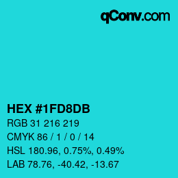 カラーコード: HEX #1FD8DB | qconv.com