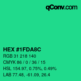 カラーコード: HEX #1FDA8C | qconv.com