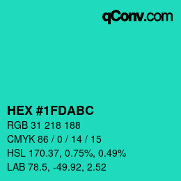 カラーコード: HEX #1FDABC | qconv.com