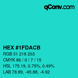 Color code: HEX #1FDACB | qconv.com