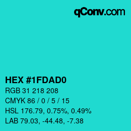 Color code: HEX #1FDAD0 | qconv.com