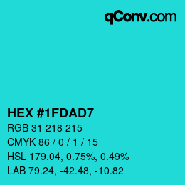 カラーコード: HEX #1FDAD7 | qconv.com