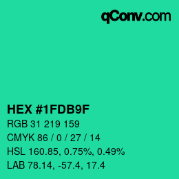 颜色代码: HEX #1FDB9F | qconv.com