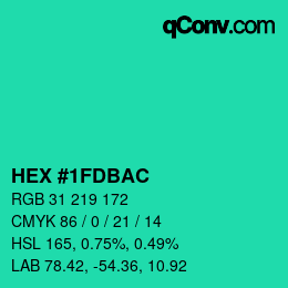颜色代码: HEX #1FDBAC | qconv.com