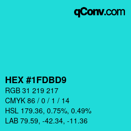 カラーコード: HEX #1FDBD9 | qconv.com
