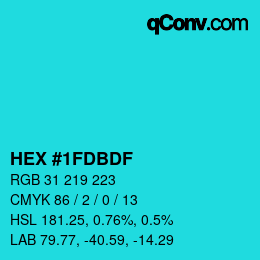 カラーコード: HEX #1FDBDF | qconv.com
