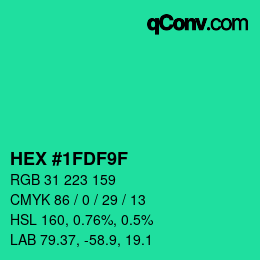 カラーコード: HEX #1FDF9F | qconv.com