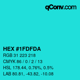 カラーコード: HEX #1FDFDA | qconv.com
